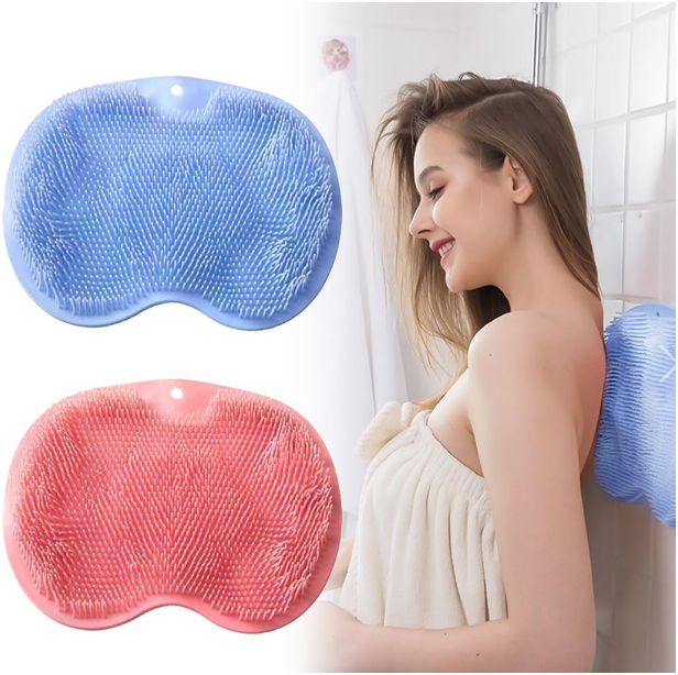 Wall-mounted silicone back scrubber in the shower