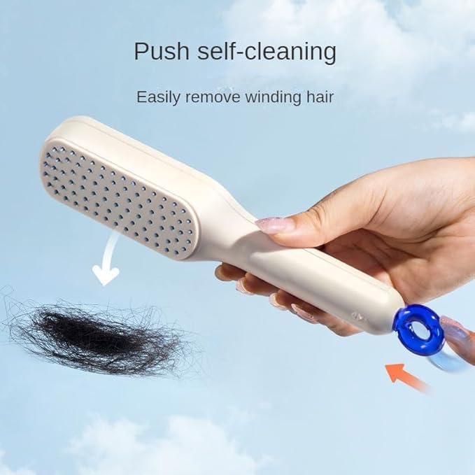 Push button removes hair from the comb